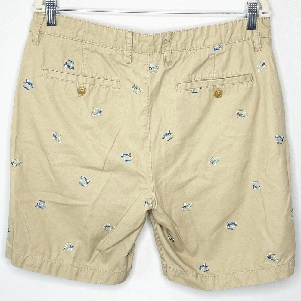 Charleston Threads Mens 34 Khaki Chino Shorts Golf Cart Embroidered Cotton